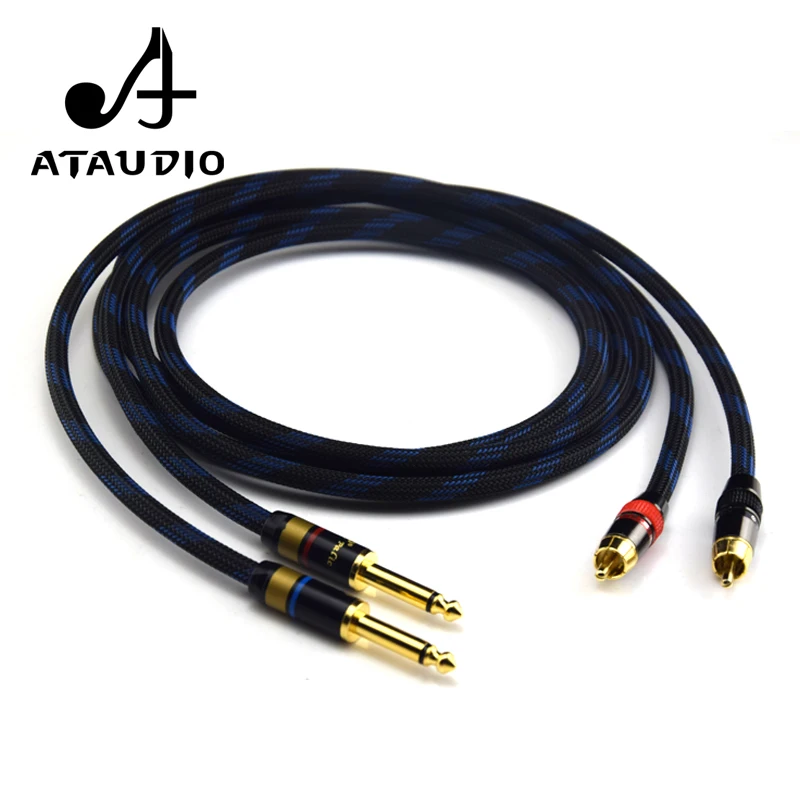 ATAUDIO 1 pair Hifi 6.35mm to RCA Cable High Quality 4N OFC Dual 6.35mm Male to Dual RCA Male Audio Cable