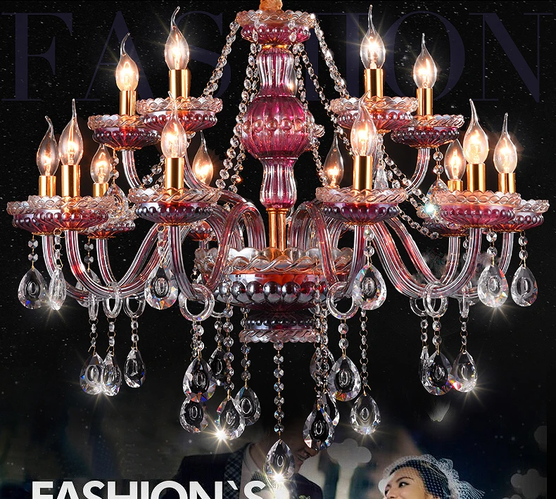 Luxury First Grade K9 6/8/10/15 Lights Purple Redwine Crystal Fashion Wedding Lustres De Cristal Villa Bedroom Chandelier