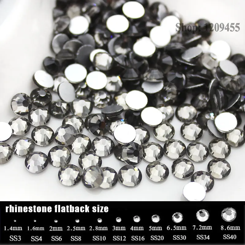 SS4-SS34 Gray/Black Diamond Gem for Clothing decoration Flat back Non Hotfix Rhinestone Glue on Nail Art Rhinestones