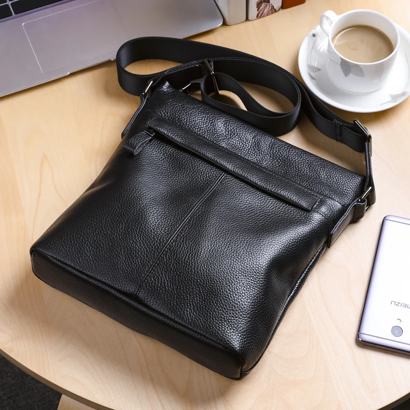 Wmnuo 2023 New Fashion Men Bag Shoulder Bag Genuine Leather Men Handbag Soft Cowhide Leather Crossbody Business Bag High Quality