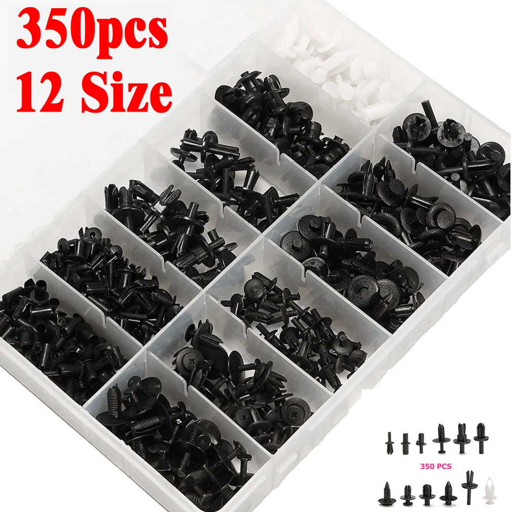 

350PCs/Set 12 Size Auto Car Fastener Clips Push Pin Rivet Trim Clip Panel Body Interior Assortment Plastic Carrige Box Set