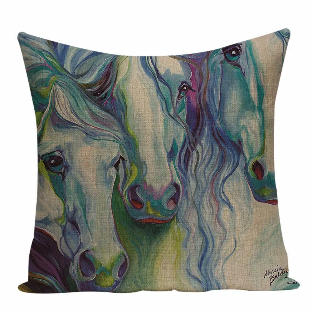 Fundas de cojín de animales Kissen Retro abstracto Pferd Kissen Abdeckungen Bunte tortugas marinas hipocampo Leinen Camper Nach funda