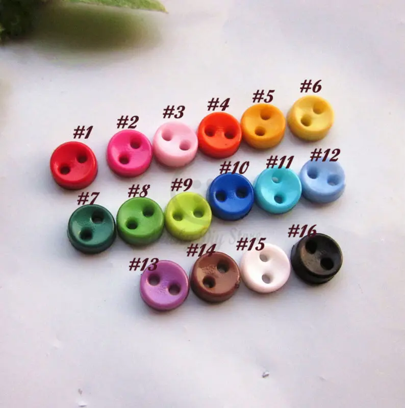 250pcs 2 Holes 5mm Bowl Tiny Doll Button for Crafting Mini Buttons Bulk for Sewing Scrapbooking Craft Accessories 16 Colors