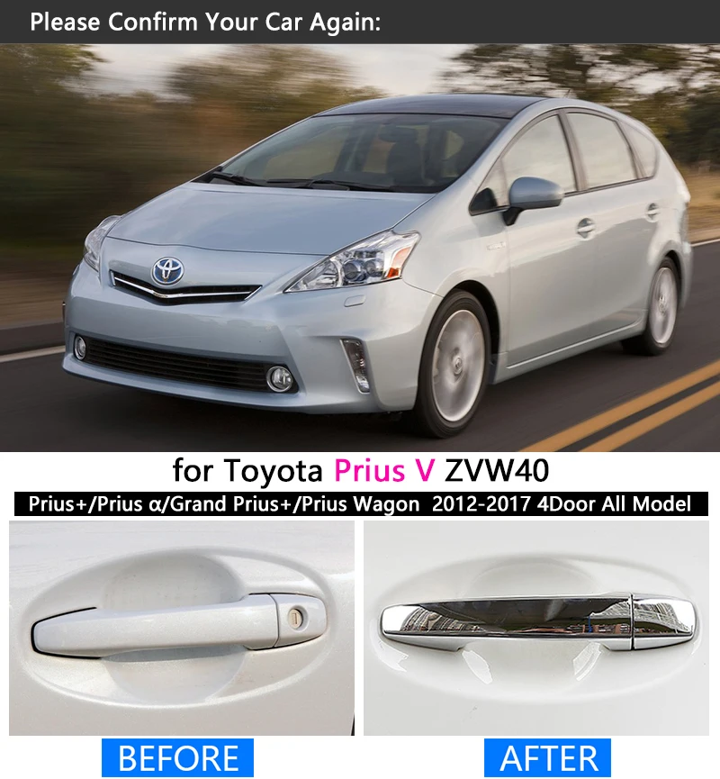 for Toyota Prius V zvw40 2012 - 2017 Chrome Handle Cover Trim Prius 40 Grand Prius+ Wagon Car Accessories Stickers Car Styling