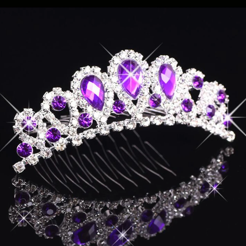 Cute Crystal Hair Comb Rhinestone Princess Crown Birthday Party Tiaras For Girls Kids Hair Jewelry Fashion Accessories