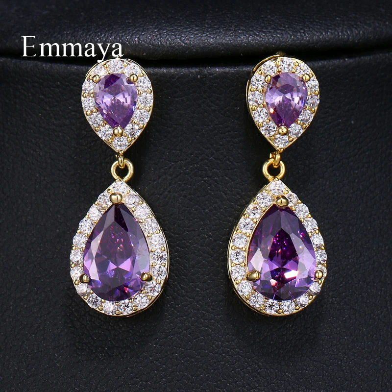 EMMAYA Rose Gold color Vintage Allure Purple CZ  Earrings Women Wedding Jewelry Femme Brincos Gift