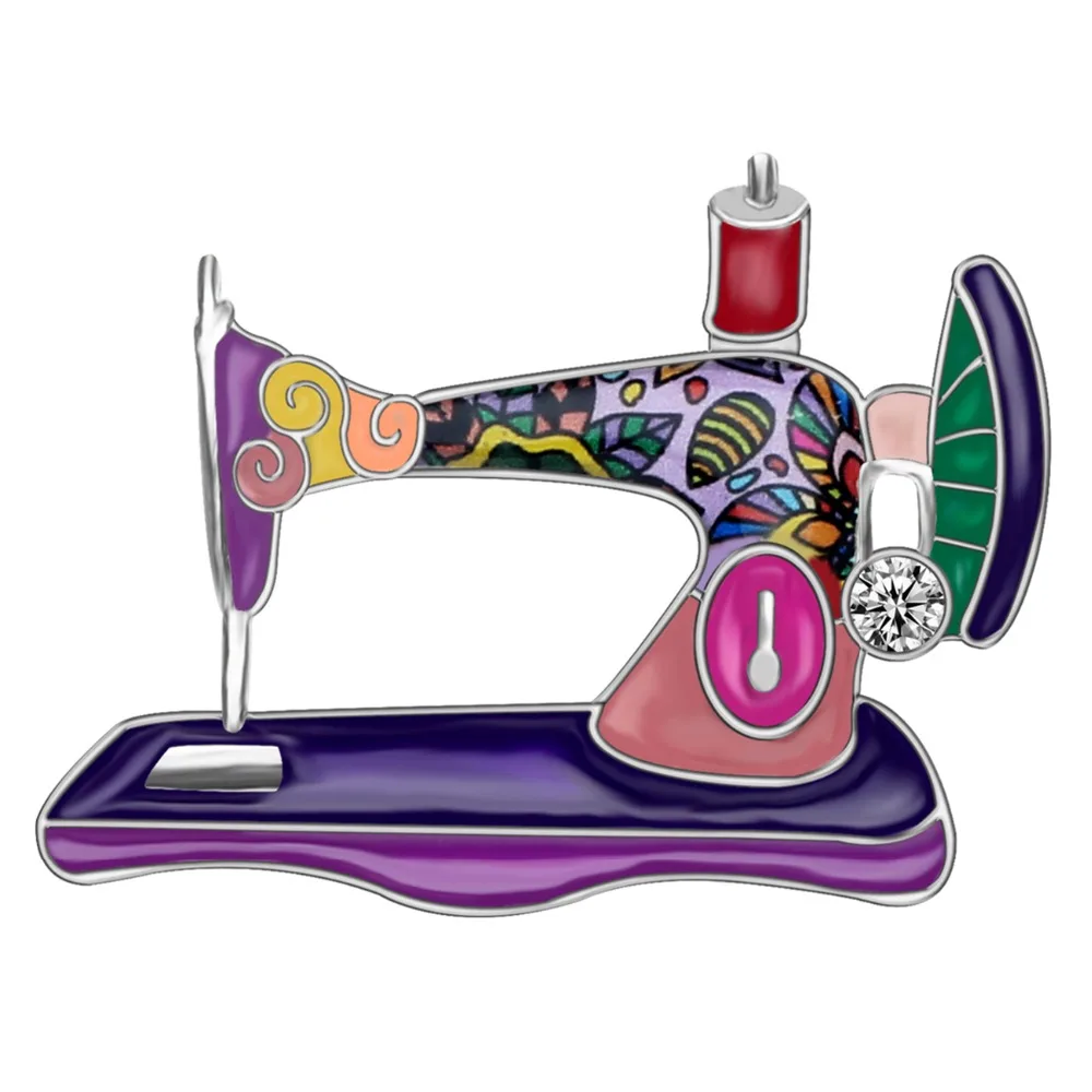 Bonsny Enamel Alloy Rhinestone Sewing Machine Brooches Pin Jewelry For Women Girls Vintage Clothes Scarf Decorations Gift Bijoux