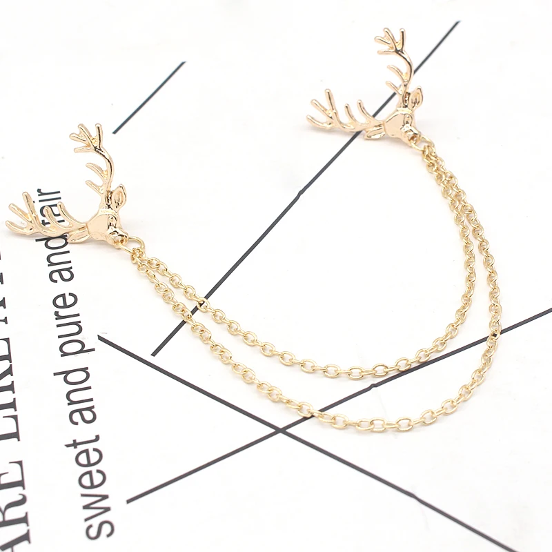 Vintage Style Jewelry Sheep Deer Head Women Tassel Women Tassel Chain Alloy Collar Pin Brooch Wholesale Christmas Gift Hot