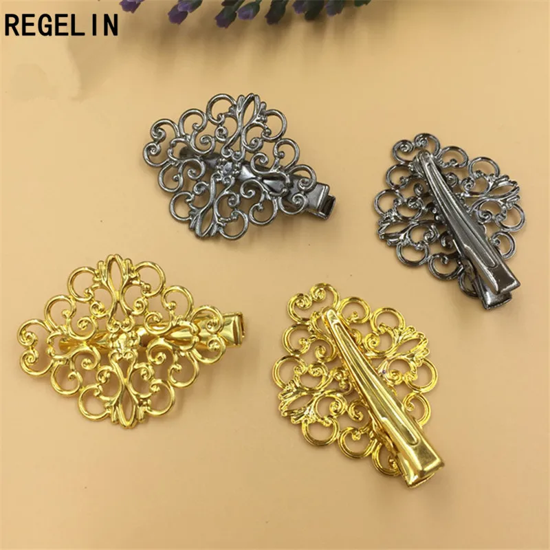 REGELIN Vintage Flower Motif Hair Jewelry Charm Women Antique Bronze Hairclip Hairs Clips 10pcs Barrettes  Headwear Wholesale