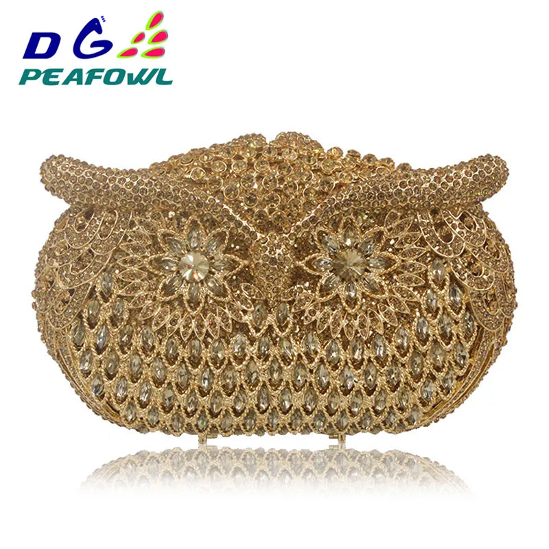 

Women owl shape Evening pearl beaded Bags Ladies gold Wedding Party Bag Crystal Gold Clutch Diamonds Purses wallets for bride