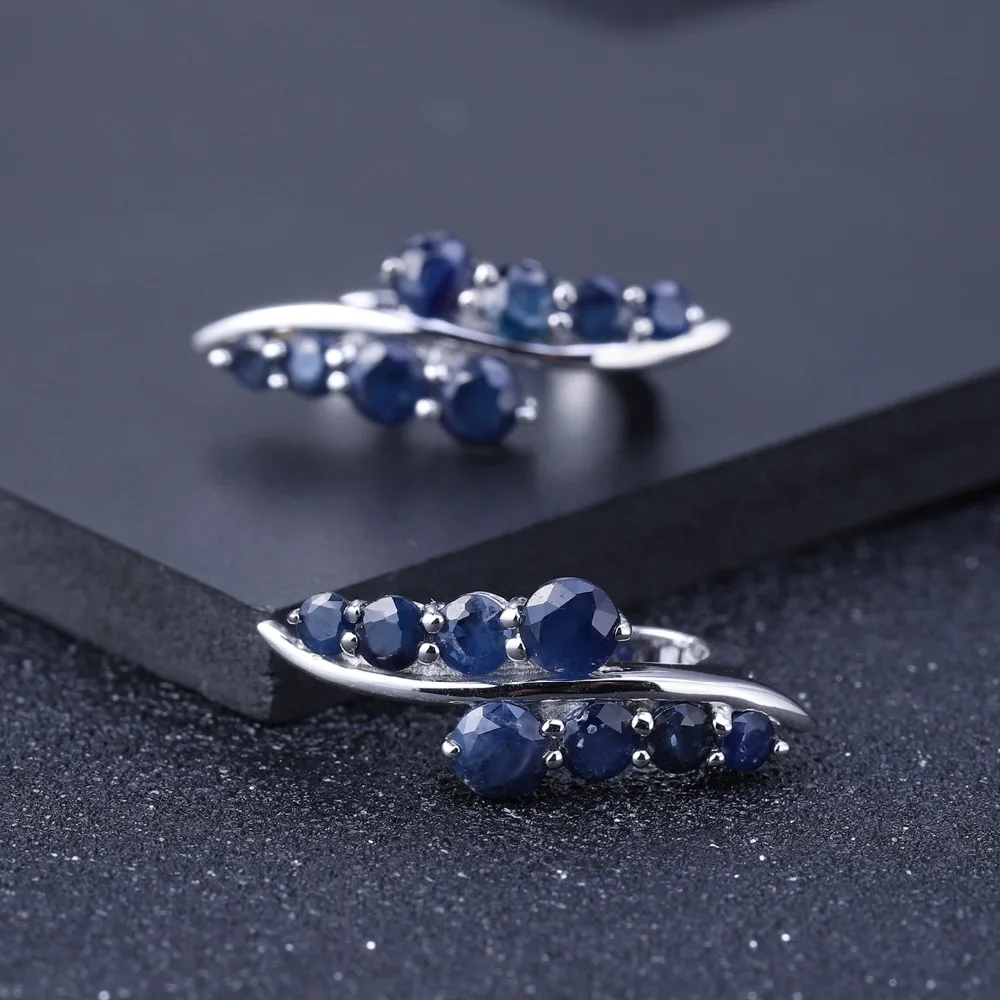 GEM\'S BALLET 925 Sterling Silver Studs Earrings 3.0Ct Natural Blue Sapphire Gemstone Engagement Earrings for Women Fine Jewelry