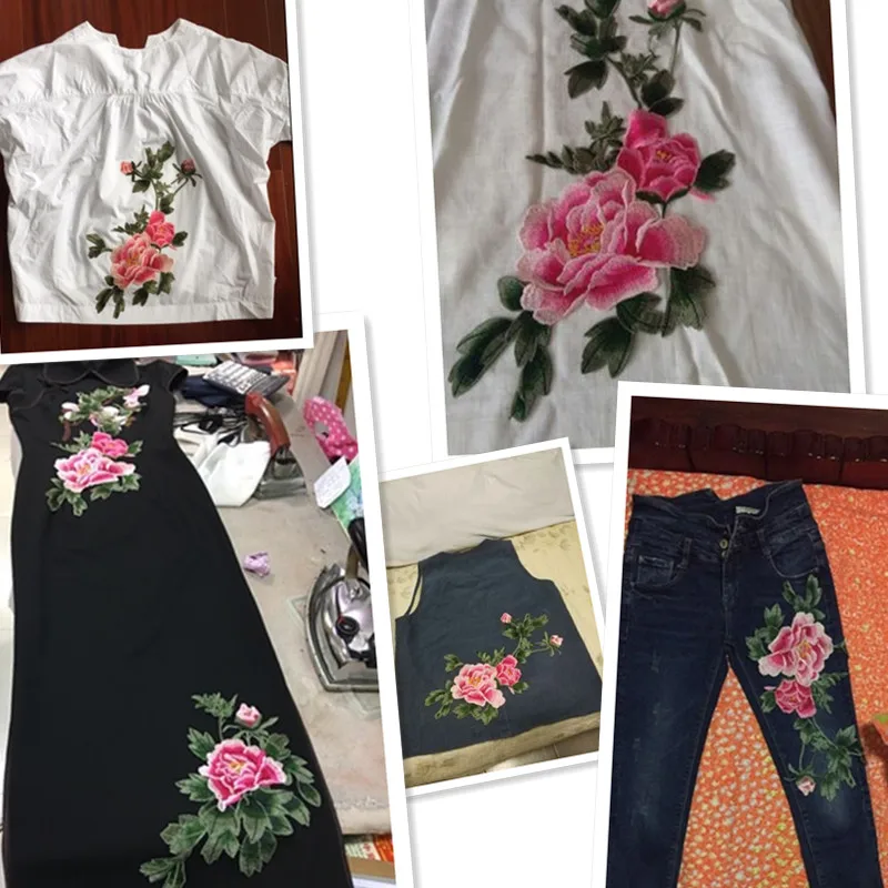 AHYONNIEX Sew On Peony Flower patch abbigliamento Sticker bellissimo vestito toppe ricamate di alta qualità accessori fai da te