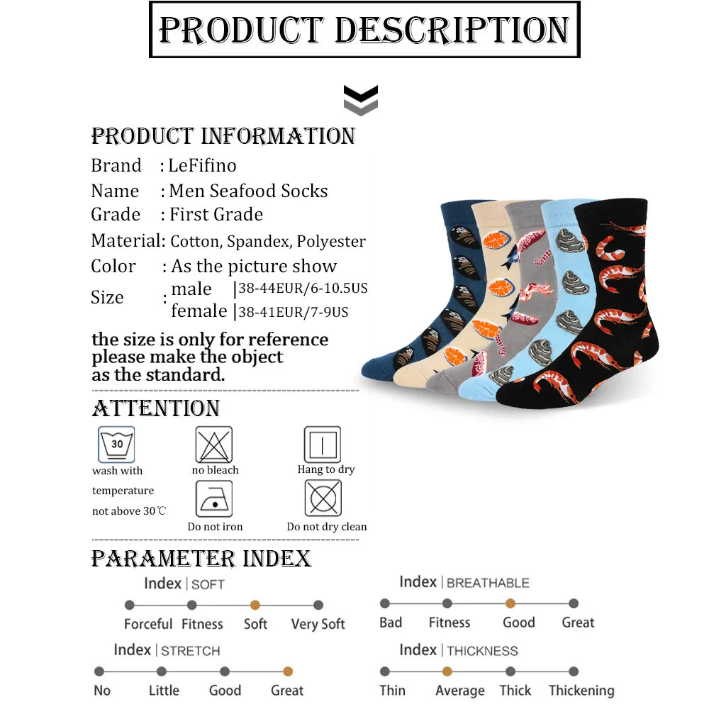 Men Art Socks Squid/Salmon/Codfish/Oyster/Shrimp Fancies Jacquard Harajuku Happy Cotton Seafood Combed Cotton Socks Dropshipping