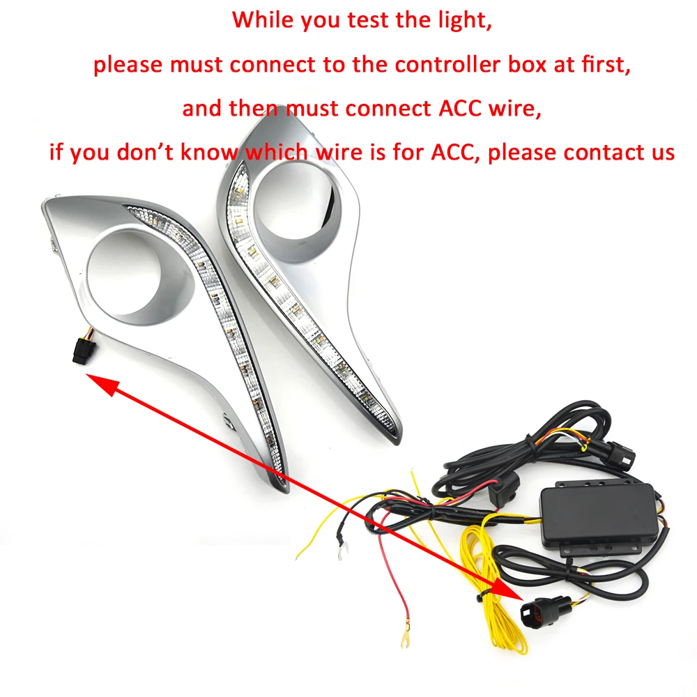 ECAHAYAKU Turn Signal Style Relay LED DRL Daytime Running Lights With Fog Lamp Hole For Toyota Highlander 2012 2013 2014