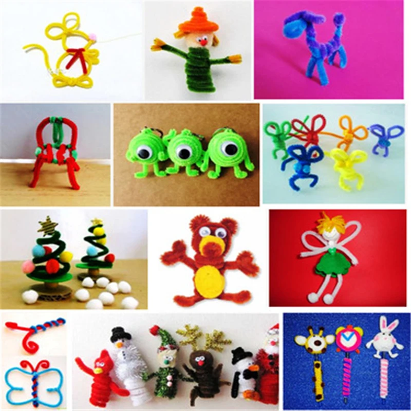 100pcs Chenille  Pipe Cleaners Children Kids Plush Educational Toy Crafts Colorful Pipe Cleaner Toys Handmade DIY Craft