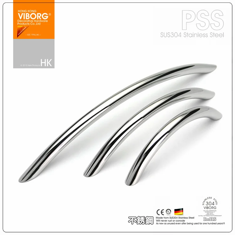 VIBORG Top Quality 128mm 304 Stainless Steel Modern Kitchen Cabinet Cupboard Door Pulls Handle Drawer Pull Handle, SA-723B-128