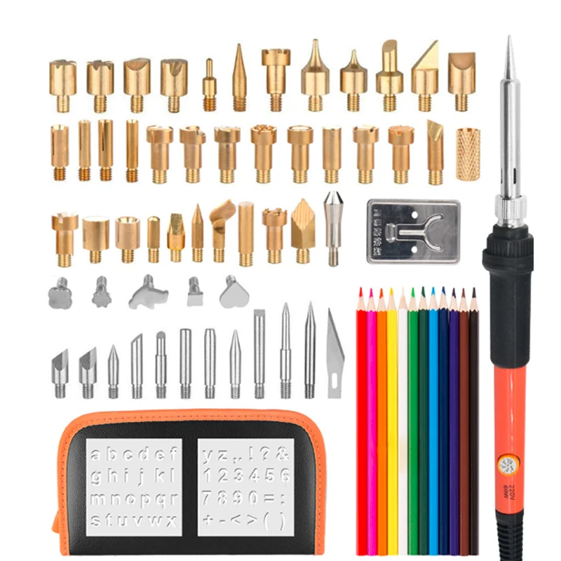 60W Soldering Iron 71PC/Set Wood Embossing Burning Kit Adjustable Carving Pyrography Tool Soldering Welding Tip Kit EU UK US