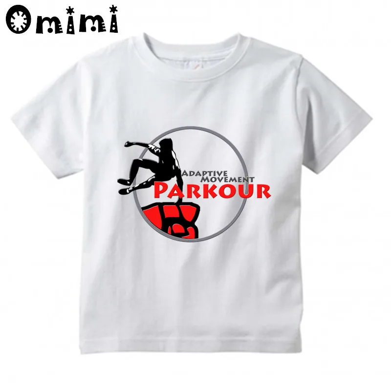 Kids Parkour Design T Shirt Boys/Girls Great Kawaii Short Sleeve Tops Children's Funny White T-Shirt,ooo6056