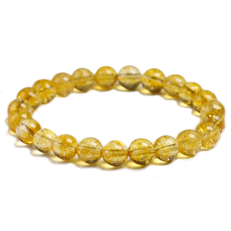 Natural Yellow Citrine Stone 6mm 8mm 10mm Beads Bracelet Handmade Quartz Jewelry for Woman Men Unisex Stretch Bangle Gift