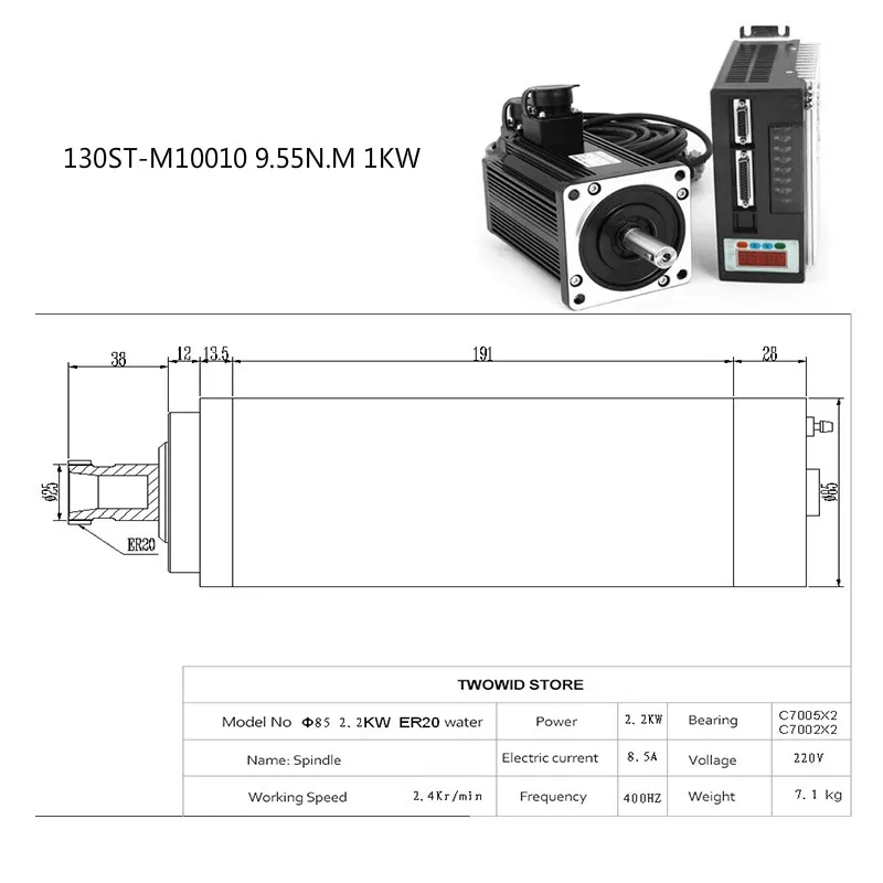 Imagem -06 - Jogos do Servo Motor da Máquina de Costura do Cnc Motorista Combinado com Cabo 1kw 130st-m10010 9.55n.m 1000rpm C.a. 130st M10010