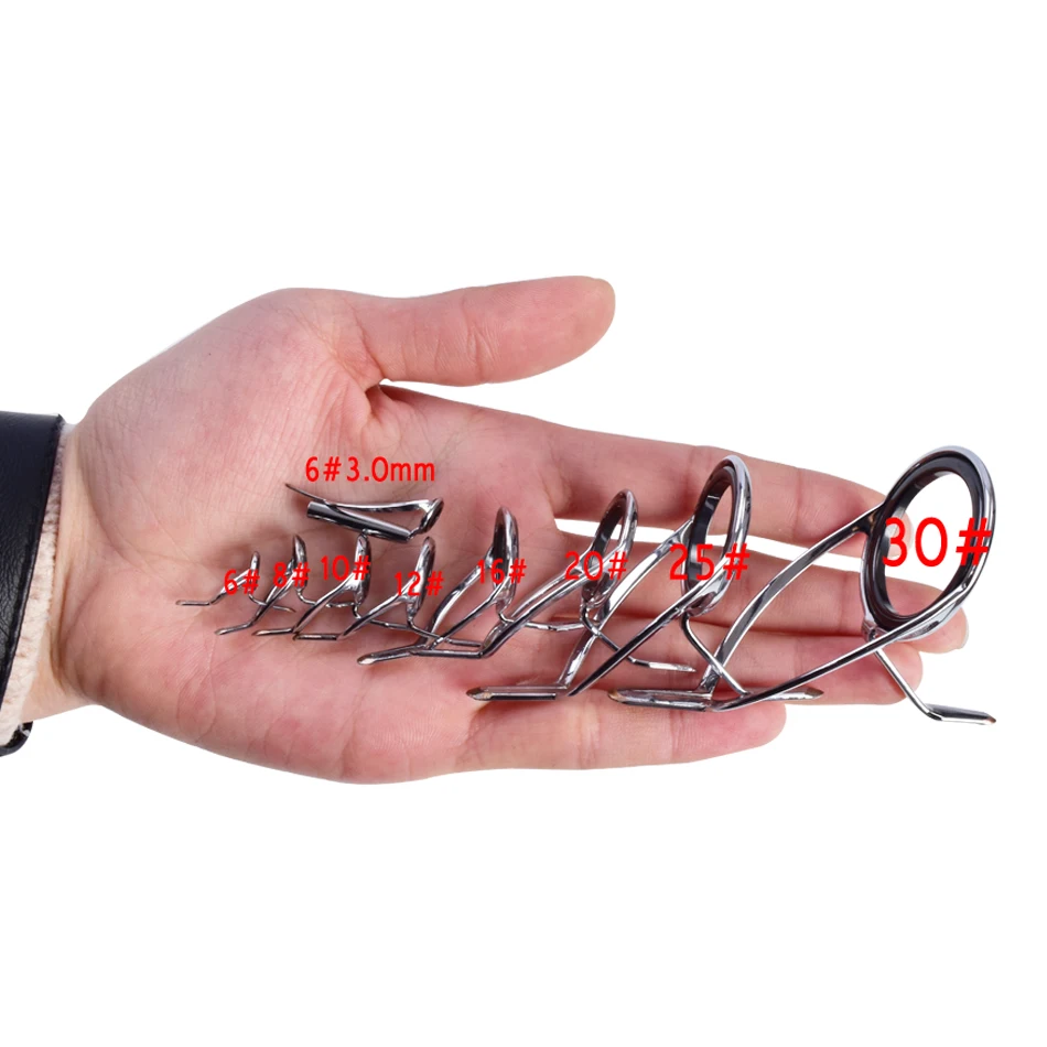 8Pcs/set KW 6# - 30# Stainless Steel Eye Rings Fishing Rod kw Guides Tips Line Repair Kit