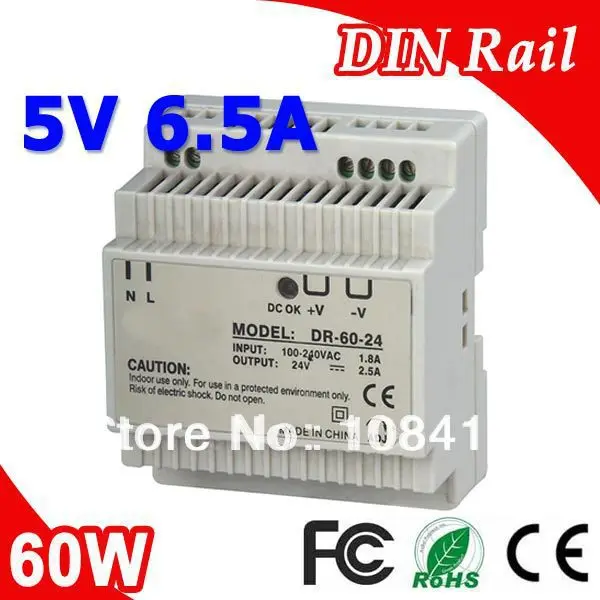 

DR-60-5 LED Din Rail mount Switching Power Supply Transformer DC 5V 6.5A Output SMPS