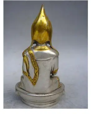 carved totem 13 cm * /China Tibet collection silver plated gold Tsongkhapa Buddha statue Art Bronze sculpture home decoration