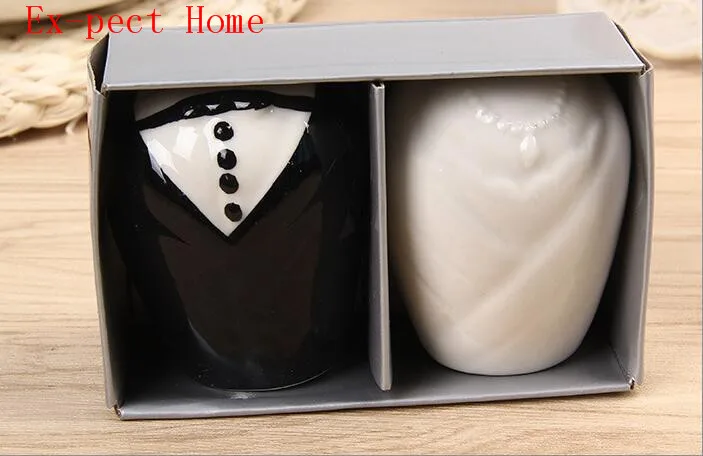 

FREE SHIPPING+High Quality Wedding Favors Bride and Groom Ceramic Salt and Pepper Shakers Bridal Shower Favor+80 sets/lot