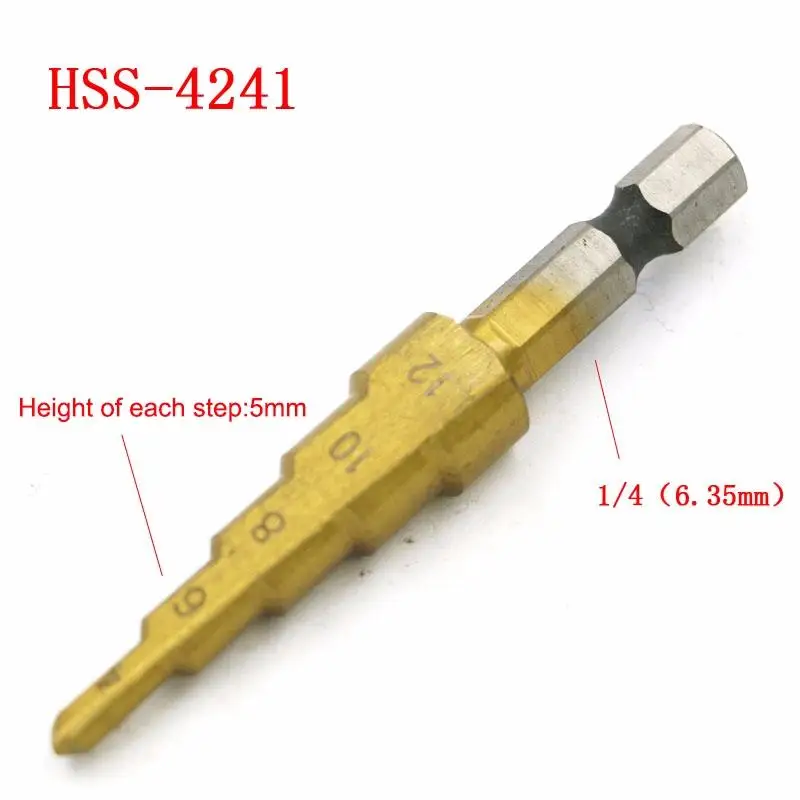 4-12mm HSS 4241 Steel Step Cone Titanium Coated Drill Bit Cut Tool Set Hole Cutter