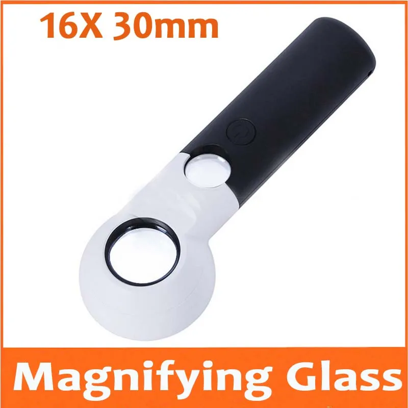 

16X 30mm LED Light Magnifier Illuminated jewelry antiques Appreciation Reading Handheld Magnifying Glass for Mobile Phone Repair