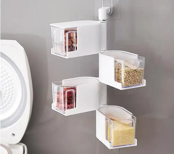 1PC Multi-Tier Rotating Wall Mount Spice Rack Seasoning Storage Box Jars Organizer Condiment Containers Kitchen Tools OK 0624