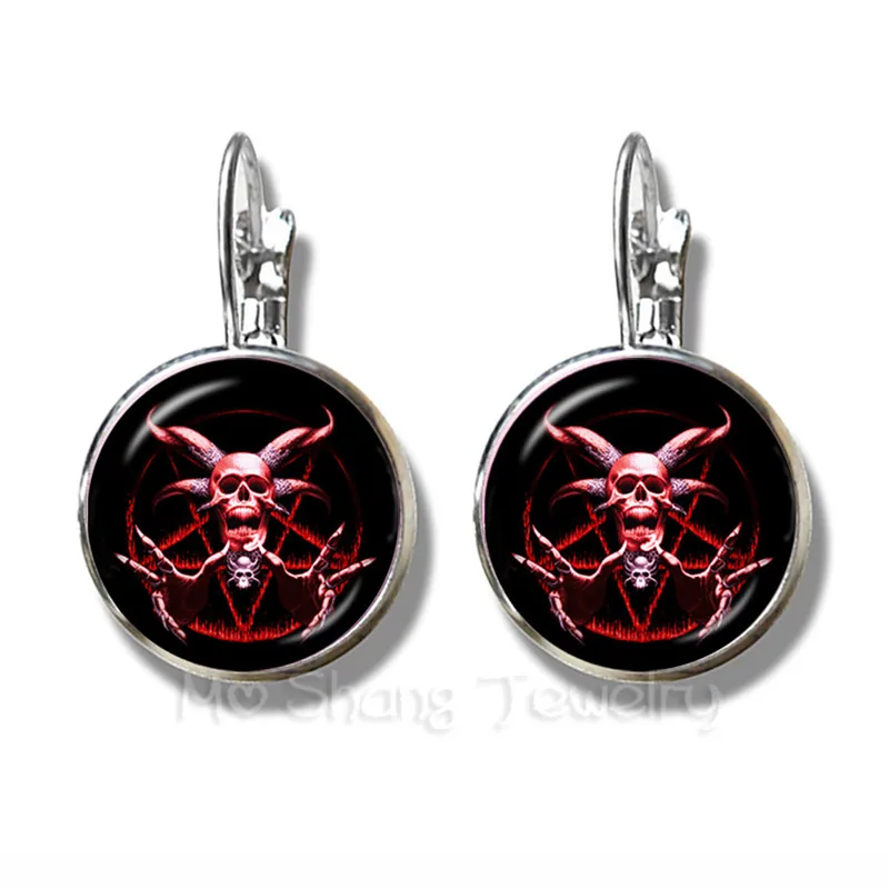 Red Sheep Head Pentacle Earrings 16mm Glass Dome Art Picture Circle Fashion Jewelry Pray For Happiness Keep Talisman Stud Ear