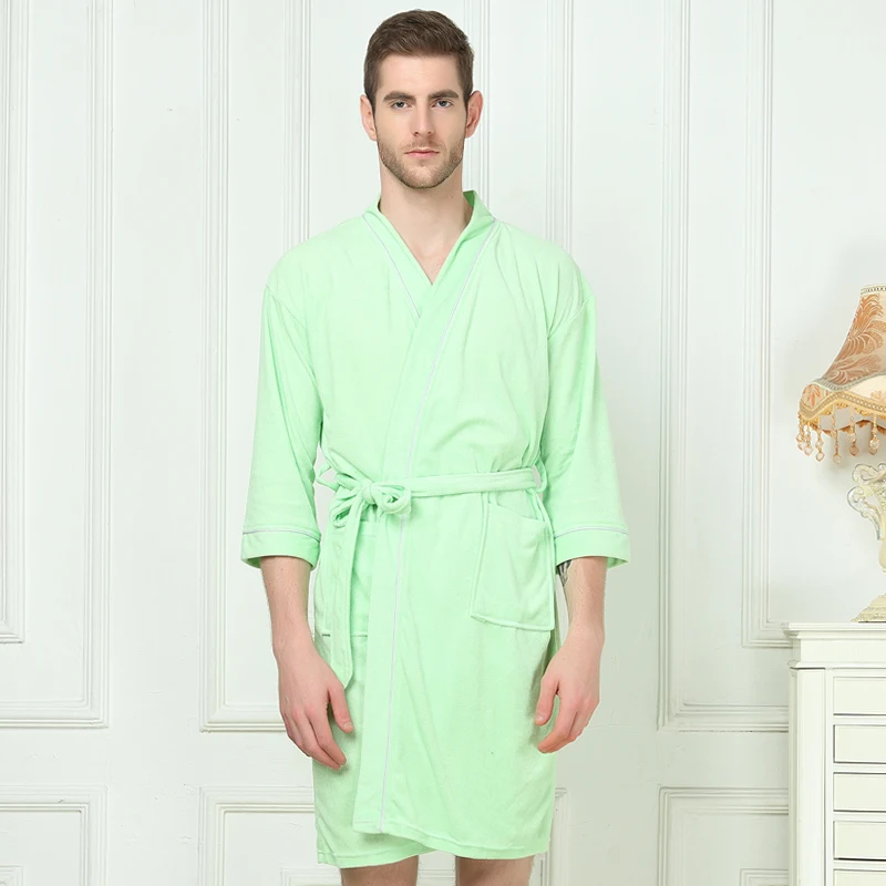 Summer Bathrobe Men Kimono Robe Men Sexy Bath Robe Plus Size XL 90% Sleeve Nightgown Male Bathrobe Suck Sweat Dressing Gown