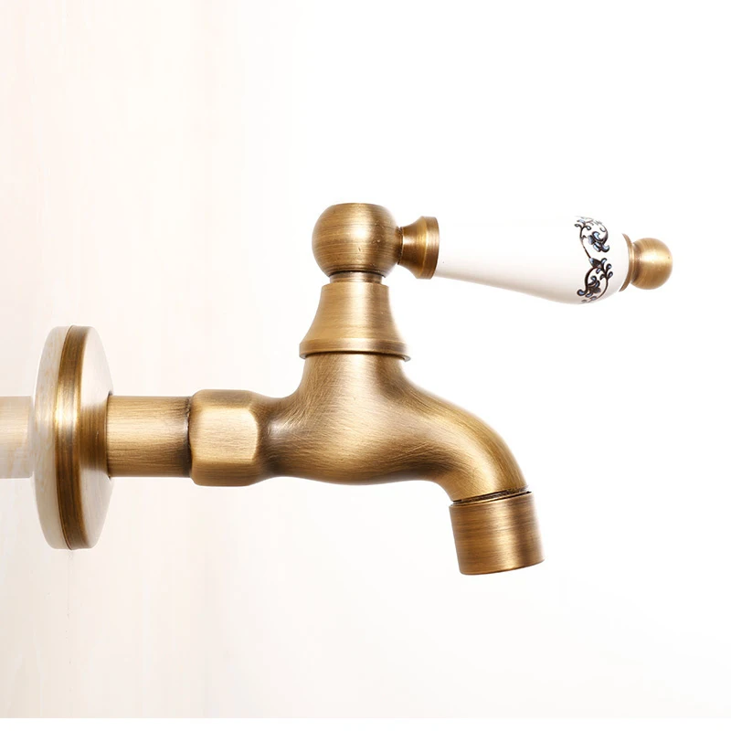 Bibcocks Faucet Brass Antique Washing Machine Tap Wall Garden Small Faucet Water Cold Ceramic Lever Laundry Mop Sink Tap 1513 F