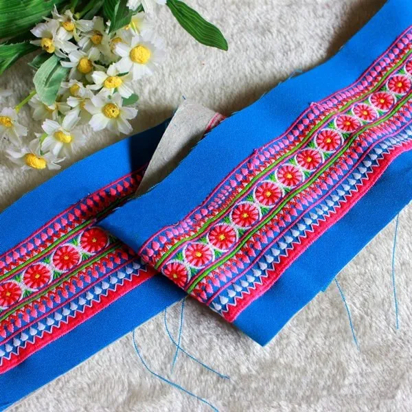 Miao hafty ściegu szydełka bawełna tkaniny koronki tapicerka 9 cm sukienka kołnierz wstążka taśma taśmy etniczne plemienne tajskie indie boho hmong