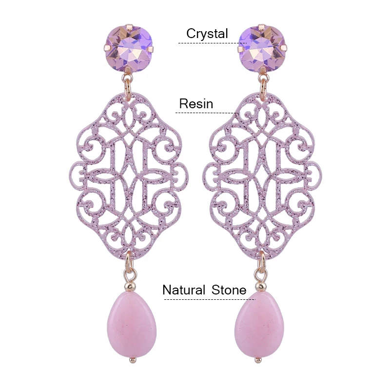 Sehuoran Oorbellen Leaf Resin Shell Drop Earrings For Woman Water Drip Natural Stone Crystal Earrings Pendients Gifts