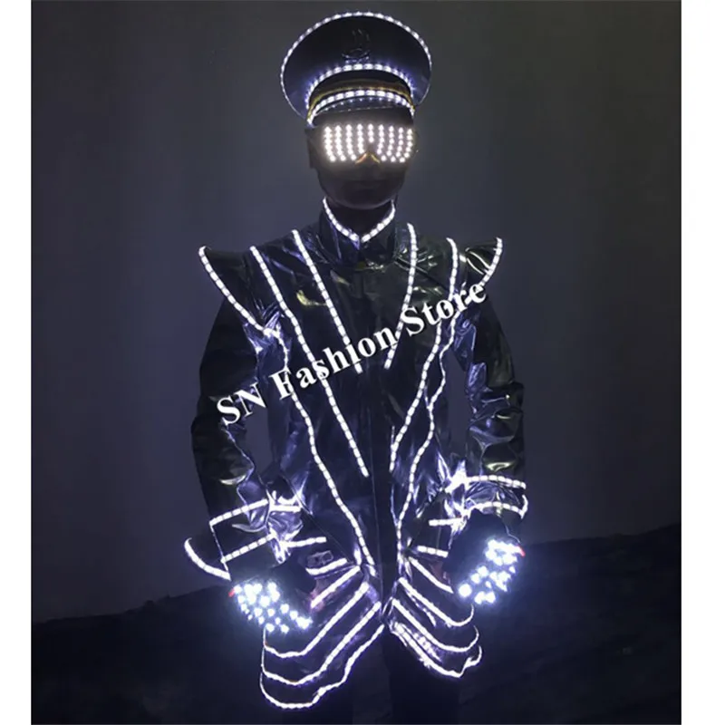 

LZ41 LED gloves ballroom dance led hat headdress luminous glasses robot suit glowing cloth stage dj dancer wears party bar dress