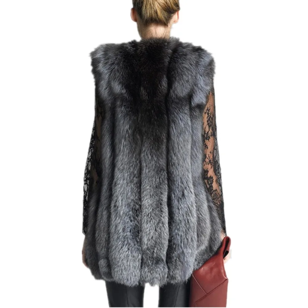 Lisa Colly New Arrival Winter Women Import Coat Jacket High-Grade Faux Fox Fur Vest Female