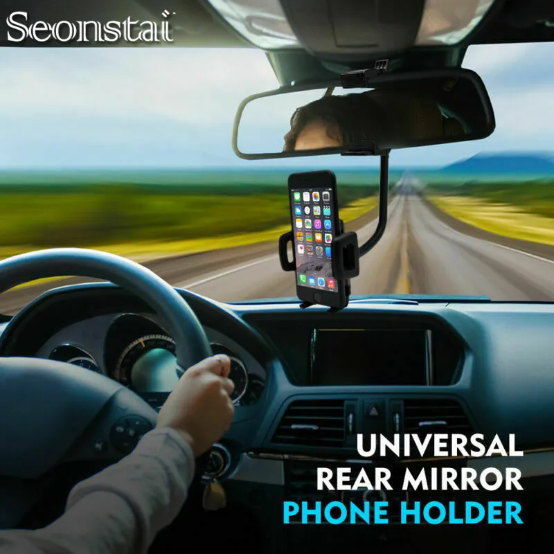 Universal Car Rearview Mirror Mount Phone Holder Flexible 360 Degrees Car Mobile Phone Stands for iPhone Samsung GPS Smartphone