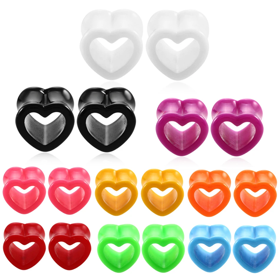 2pcs/lot Acrylic Heart Hollow Ear Tunnel Flesh Plug Piercing Ear Gauges Expander Piercing Earlet Stretcher Body Jewelry Piercing