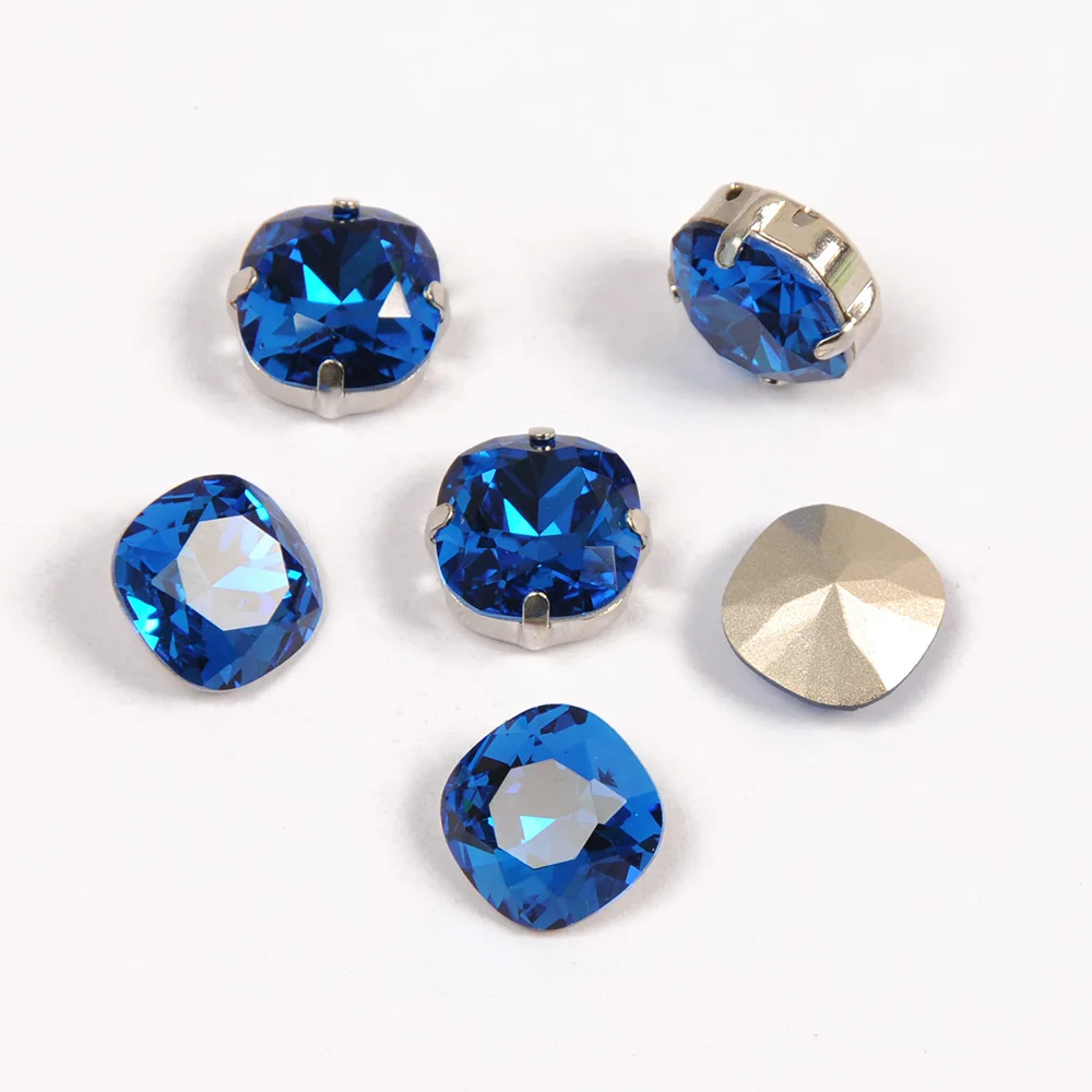 CTPA3bI Charms Blue Diamond Cushion Cut Strass Chaton Piontback Sew On Rhinestones DIY Handicrafts Accessories For Garment Dress