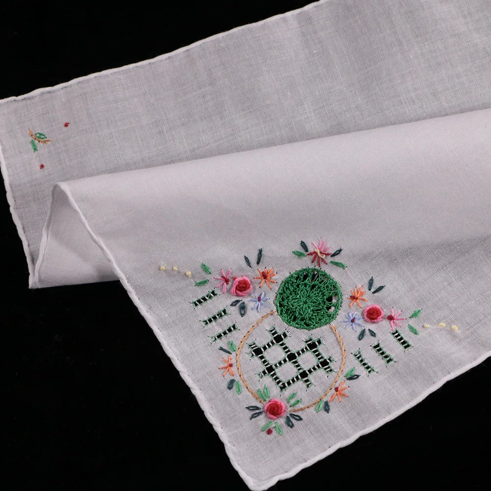 

S008-G : 12 piece Hand Crocheted hand embroidered hand drawnwork cotton handkerchief