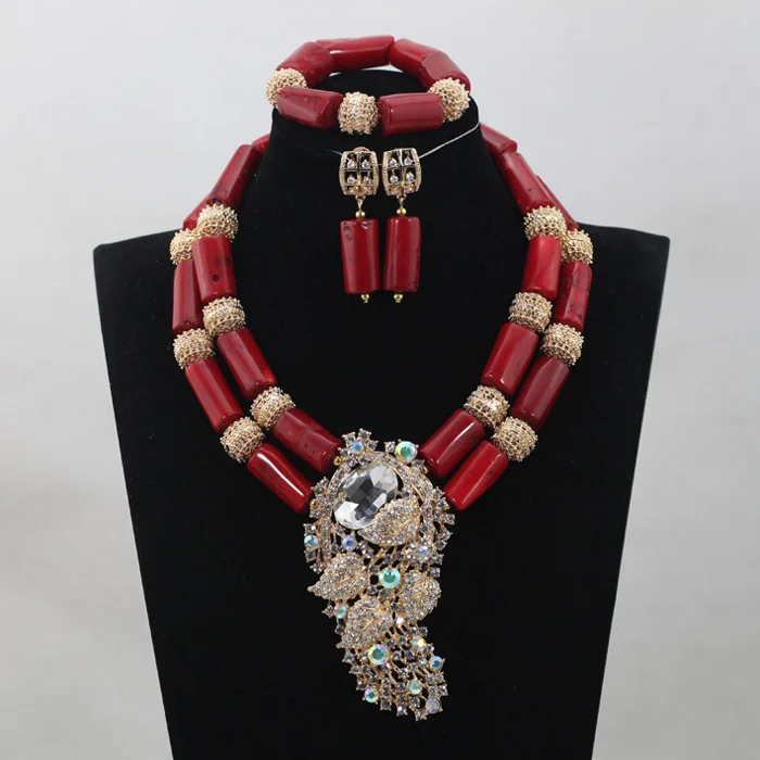 

Women Costume Coral Jewelry Set Nigerian Green Coral Beads Pendant Necklace Set Gold 5 Colors Available Free Shipping ABH180