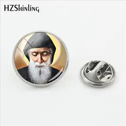 2018 New Saint Charbel Clasp Pin Stainless Steel St Charbel Drawing Art Lapel Pin Glass Dome Handmade Jewelry