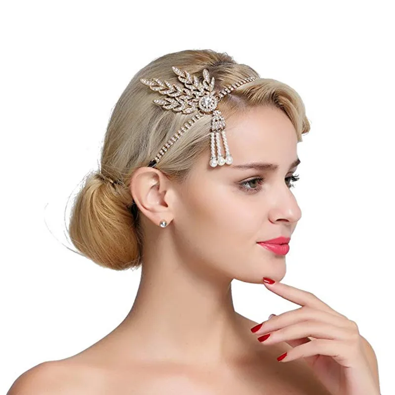 

Women's The Great Gatsby Bridal Accessories Crystal Pearl Tassels Hair Headbands Jewelry Wedding Hairband Tiara