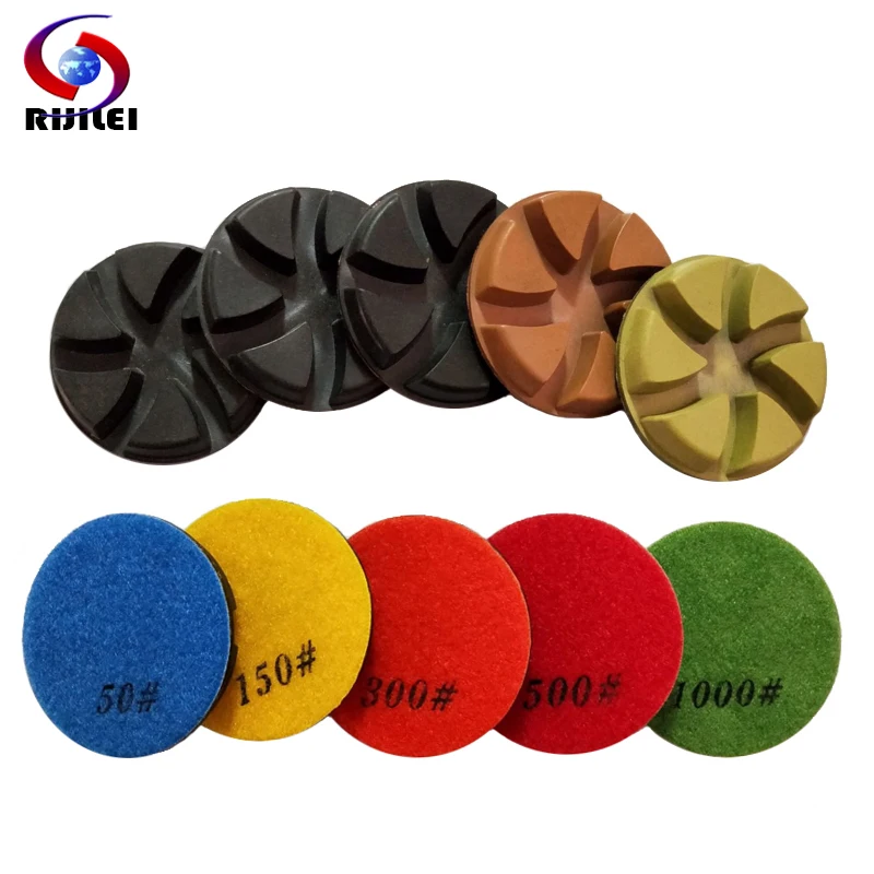 Rijilei-concreto Piso Polimento Pad Polegadas 80 mm Diamante Seco ou Molhado Restauração Hf11 Pcs Set