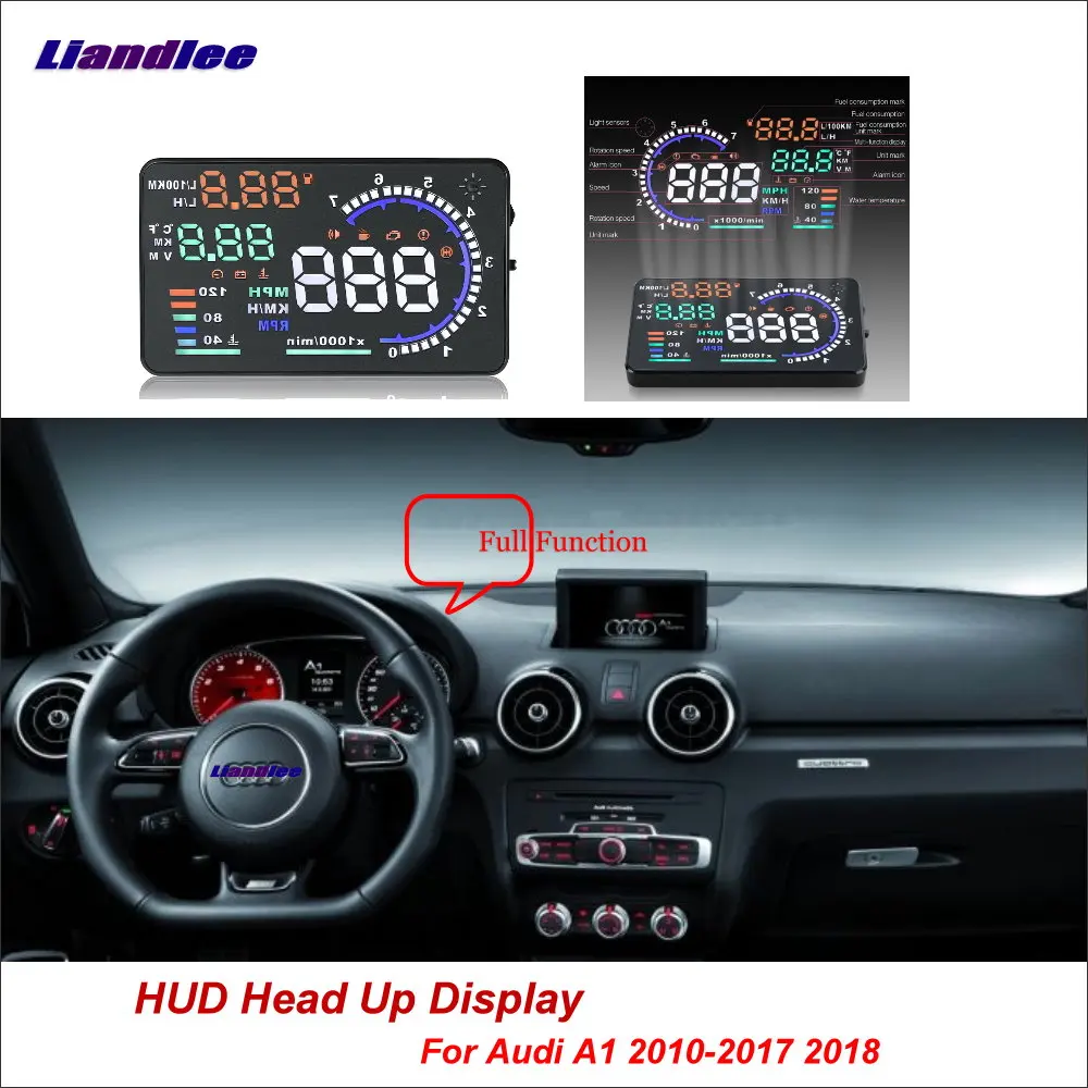 

Liandlee For Audi A1 2010-2018 OBD II Safe Driving Screen Car HUD Head Up Display Projector Refkecting Windshield Full Function