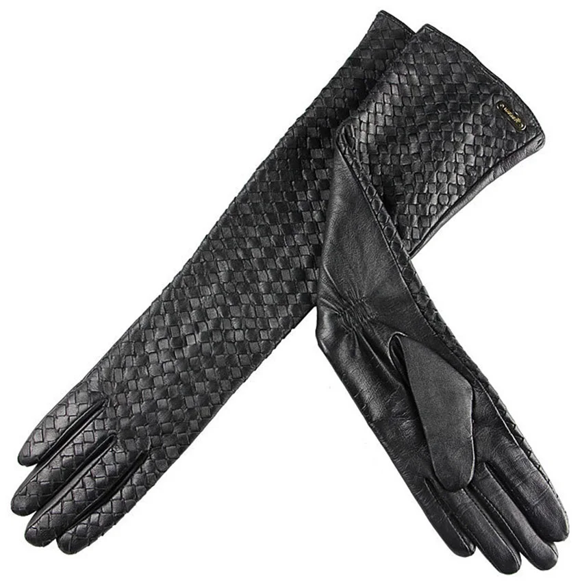 Neue Ankunft Frauen Handschuhe 44cm Lange Ziegenleder Handschuh Fashion Ellenbogen Echte Echtem Leder Schwarz Schaffell Freies Verschiffen L108NN