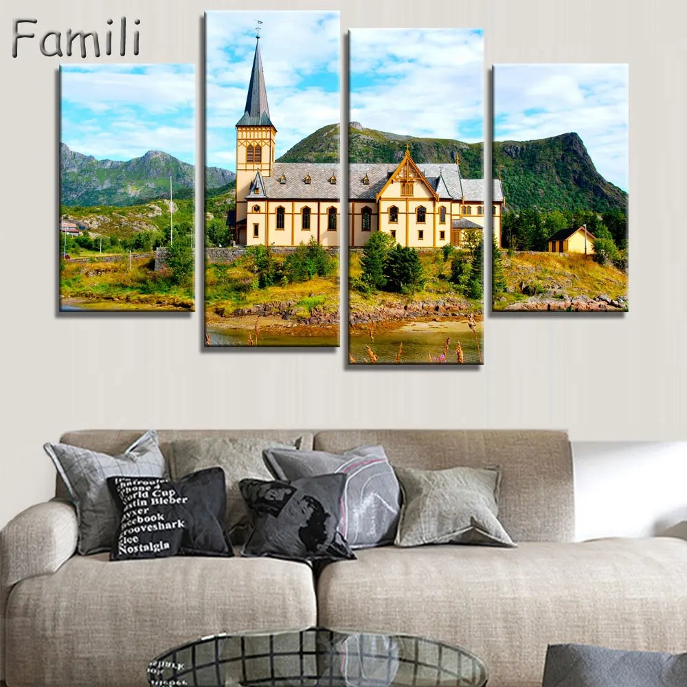 New 4 Pieces Canvas Art Canvas Paintings HD New Norway Harbor Decorations For Home Wall Art Prints Canvas,decorative pictures