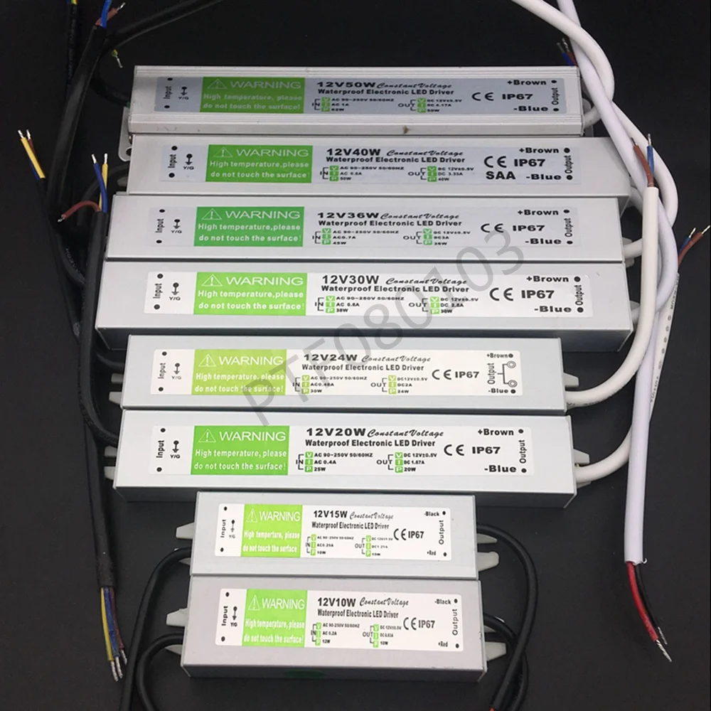 Waterproof IP67 LED Driver Ac dc 12V/24V 10W 15W 20W 25W 30W 36W 45W 50W 60W 80W 100W 120W 150W Power Supply for LED strip Light